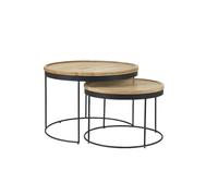Tables basses gigognes rondes bois manguier massif, métal noir (lot de 2) ledge