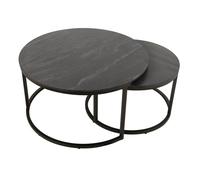 Tables basses gigognes rondes céramique gris marbré pied métal - OXY Meubletmoi