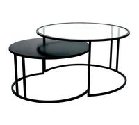 Tables basses gigognes rondes verre trempé et métal noir tahl (lot de 2)