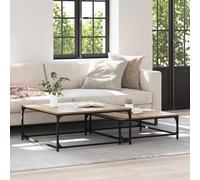 vidaXL Table basse gigogne 2 pcs Chêne - bois d'ingénierie, pieds en acier - 80x80x35/70x70x25 cm