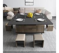 Tables Basses Modernes à Plateau relevable pour Salon, Table Basse multifonctionnelle avec 4 tabourets de Rangement, Compartiment caché, Table de Salle à Manger relevable en Bois pour Petits espaces
