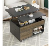 Tables Basses relevables pour Salon, Table Centrale multifonctionnelle 3 en 1 avec étagère de Rangement et Compartiment caché, Petite Table à Manger relevable avec Rangement (Noir)