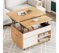 Tables Basses relevables pour Salon, Table Centrale multifonctionnelle 3 en 1 avec étagère de Rangement et Compartiment caché, Petite Table à Manger relevable avec Rangement (Blanche)
