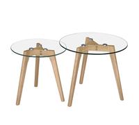 Tables basses rondes en verre et bois d'hévéa (lot de 2) - Vénus - Rendez-Vous Déco