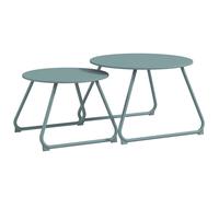 Outsunny Lot de 2 Tables Basses Rondes gigognes empilables de Jardin métal époxy, Table d'Appoint Stable pour extérieur Ø60 et Ø48 cm, Bleu