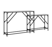 Tables console empilables 2 pièces en bois contreplaqué gris Sonoma | Tables gigognes, différentes tailles, structure métallique industrielle, nettoyage facile, fixation murale incluse