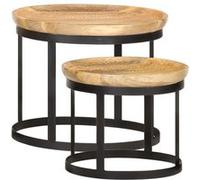 Vidaxl Tables D'appoint Rondes 2 Pcs Bois De Manguier Solide Et Acier Marron