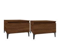 Tables d'appoint 2 unités contreplaqué chêne marron 50 x 46 x 35 cm | 1 tiroir spacieux, pieds en métal, style industriel, plateau pratique, manuel de montage inclus