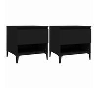 Tables d'appoint 2 unités en bois contreplaqué noir 50 x 46 x 50 cm | 1 tiroir, 1 compartiment, pieds métalliques, style industriel, manuel de montage inclus, dispositif basculant