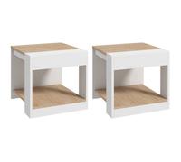 HomCom Lot de 2 tables d'appoint – Bout de canapé & chevet – Bois rustique 40×40×45 cm Blanc/Naturel
