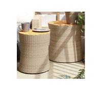 Tables d'Appoint de Jardin Dessus en Bois 2 pcs, Tables Basses, Meubles de Terrasse Patio Extérieur, Moderne, Beige 366290.