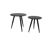 Tables d'appoint en bois noir, lot de 2, plateau rond, 3 pieds métalliques, gigogne - White Label, Daven - Ø50x50 cm