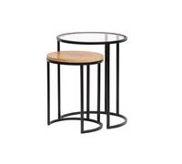 Tables d'appoint gigognes en verre trempé et bois manguier massif TAHL