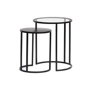 Tables d'appoint gigognes en verre trempé et métal noir TAHL