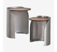 Tables d'appoint rondes gigognes Xireisa en bois de manguier et acier inoxydable Acier
