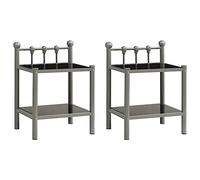 Tables de chevet 2 pcs Gris et noir Métal et verre