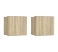 Tables de chevet 2 pièces chêne sonoma 30,5x30x30cm, ensemble d'armoires latérales murales avec grand compartiment pour ranger livres et télécommandes, portes ouvertes à gauche ou à droite,