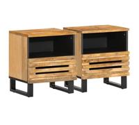 Tables de chevet 2 pièces en bois massif de manguier, table de chevet 40x34x46 cm de style industriel avec séparateur pour ranger les livres et la décoration, pieds stables.