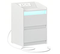 Tables de Chevet avec lumières LED, Station de Chargement et 2 tiroirs, Table d'appoint avec Ports USB et Prises électriques, pour la Chambre à Coucher, Blanc À propos de cet article[Éclairage LED rég