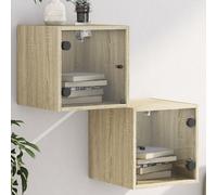 Tables de chevet avec portes vitrées 2 unités Chêne Sonoma 35x37x35 cm