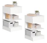 Tables de chevet avec tiroir et étagères - SOBUY - Lot de 2 - 39x39x65 cm - Blanc - Bois clair - Design nordique