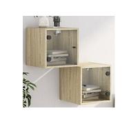 Tables de chevet et portes vitrées 2pcs chêne sonoma 35x37x35cm 836467