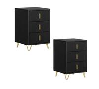 Tables de Chevet FBT115-L-SCHx2 - Set de 2 - Tables de Nuit -SoBuy - 3 Tiroirs - Noir - L40xH63xP40 cm