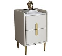 Tables de Chevet Fines,Style Milieu de siècle Moderne avec Plateau en Pierre frittée,Table de Chevet Minimaliste en Cuir pour Chambre à Coucher et Salon-Marron,30x35x55 cm (11,8x13,7x21,6 po)