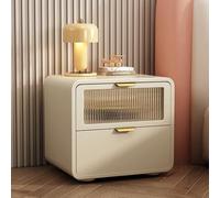 Tables de Chevet Fines,Table de Chevet Moderne du Milieu du siècle avec Finition en Cuir synthétique,à 2 tiroirs pour Chambre à Coucher,Salon,Table d'appoint compacte (Kaki 50x40x50 cm)