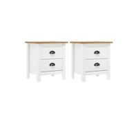 Tables de chevet 2 pièces 2 tiroirs en pin massif blanc Tables de chevet modernes