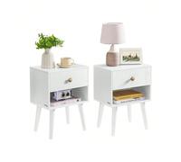 Tables De Chevet, Lot De 2, Tables Basses Avec Tiroir Et Compartiment Ouvert, Pieds En Bois, Tables Pour Salon, Chambre, Canapé, Blanc Neige Blanc