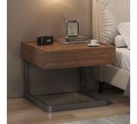 Tables de Chevet - Meuble en Bois Massif+Cadre en Acier épais Structure Stable - Chevet de Lit avec Tiroir de Rangement Dissimulé Plateau Surélevé de 1cm Coffre-Fort,B/Walnut,L:50CM/20IN