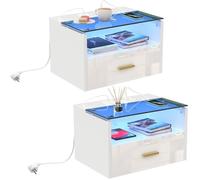 Tables de chevet murale LED - VIVOLILV - Lot de 2 - chevet de nuit avec Prise - 1 tiroir 1 niche - Blanc