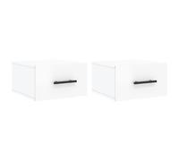 Tables De Chevet Murales 2 Pièces Blanches Haute Brillance 35x35x20 cm | Meuble suspendu pratique, bois d'ingénierie résistant, rangement discret, plateau d'exposition, fixation murale facile