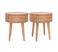 Tables de chevet rondes en bois clair avec tiroir D45 cm (lot de 2) JUDITH
