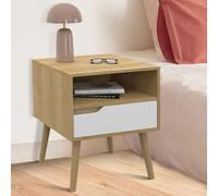 IDMarket – Lot de 2 tables de chevet Helsinki scandinaves 1 tiroir avec niche effet hêtre et blanc
