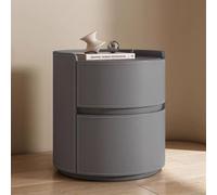 Tables de chevet , Table de chevet en bois massif avec finition en cuir de selle, table de nuit moderne for chambre à coucher, table de chevet ronde, petite commode avec 2 tiroirs(Grey,45cm/17.7in)