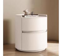 Tables de chevet , Table de chevet en bois massif avec finition en cuir de selle, table de nuit moderne for chambre à coucher, table de chevet ronde, petite commode avec 2 tiroirs(Beige,40cm/15.7in)