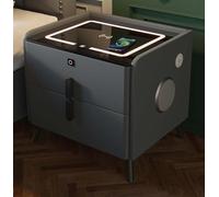 Tables de Chevet, Table de Chevet Intelligente à LED 3 lumières colorées avec Station de Charge et casier Multifonctionnel (Gris foncé, 15,75 * 15,75 * 18,11 Pouces)