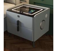 Tables de Chevet, Table de Chevet Intelligente à LED 3 lumières colorées avec Station de Charge et casier Multifonctionnel (Gris Clair, 17,72 * 15,75 * 18,11 Pouces)