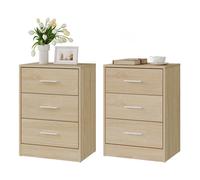 Tables de chevet - WOLTU - Lot de 2 tables de Nuit - 3 tiroirs - 39x28x54 cm - MDF - chêne clair