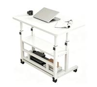 Tables de Lit D'aide à L'autonomie avec 3 Niveaux D'espace de Rangement Table de Lit Medicale a Roulette Hauteur Réglable 60-85 cm pour Salon Chambre Balcon Table Basse Mobile(White,80x40cm)