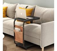 Tables de lit, Table d'appoint pour collations, Table de Chevet, Chariot à roulettes pour Ordinateur Portable, Plateau TV en Forme de C avec étagères et Sac de Rangement