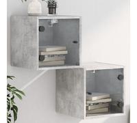 Tables de nuit avec portes en verre 2 pcs. Gris béton 35x37x35 cm
