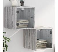 Tables de nuit avec portes en verre 2 pcs. Gris Sonoma 35x37x35 cm