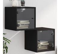 Tables de nuit avec portes en verre 2 pcs. noir 35x37x35 cm