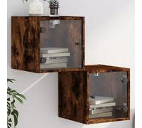 Tables de nuit avec portes vitrées 2 pcs. Chêne fumé 35x37x35 cm