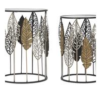 TABLES EN FER ET BOIS AVEC FEUILLES, PAIRE
