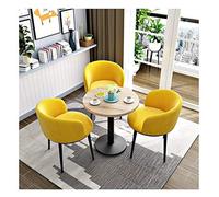 Tables et chaises de loisirs simples rondes pour salle à manger, salon, balcon, chambre à coucher, bureau, 1 table, 3 chaises, table amovible de 60 cm, chaise de loisirs rétro (jaune)