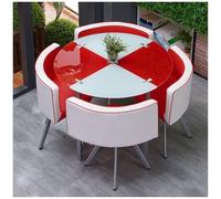 Tables et Chaises en Verre Trempé, Table De Salle À Manger De Cuisine Moderne, Table De Loisirs Ronde 5 Pièces, Chaise en Cuir PU Vintage, Cadre en Métal, Bureau, Hôtel,11